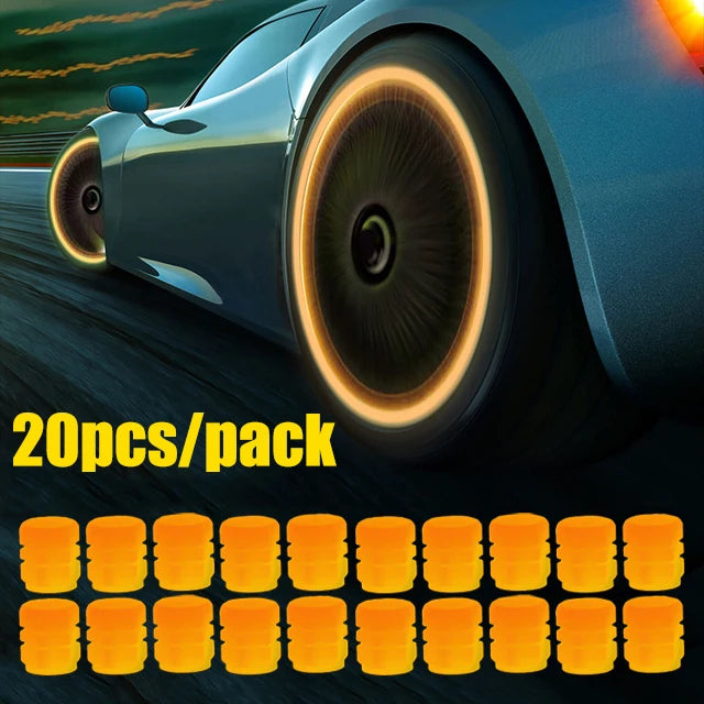 Luminous Valve Caps Car Tire Fluorescent Tyre Valve Stem Decor Luminous Cap Night Glowing Wheel Hub Nozzle Valve Caps