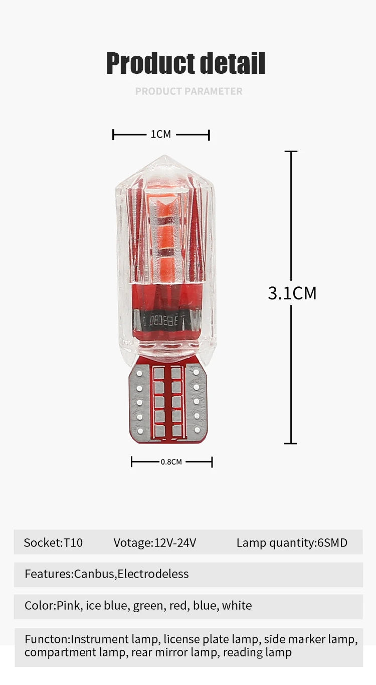 2pcs T10 W5W 194 LED Car Light Bulb Non-Pola 6SMD Canbus Car License Plate Light Interior Dome lights Reading Lamp 12V-24V Tools
