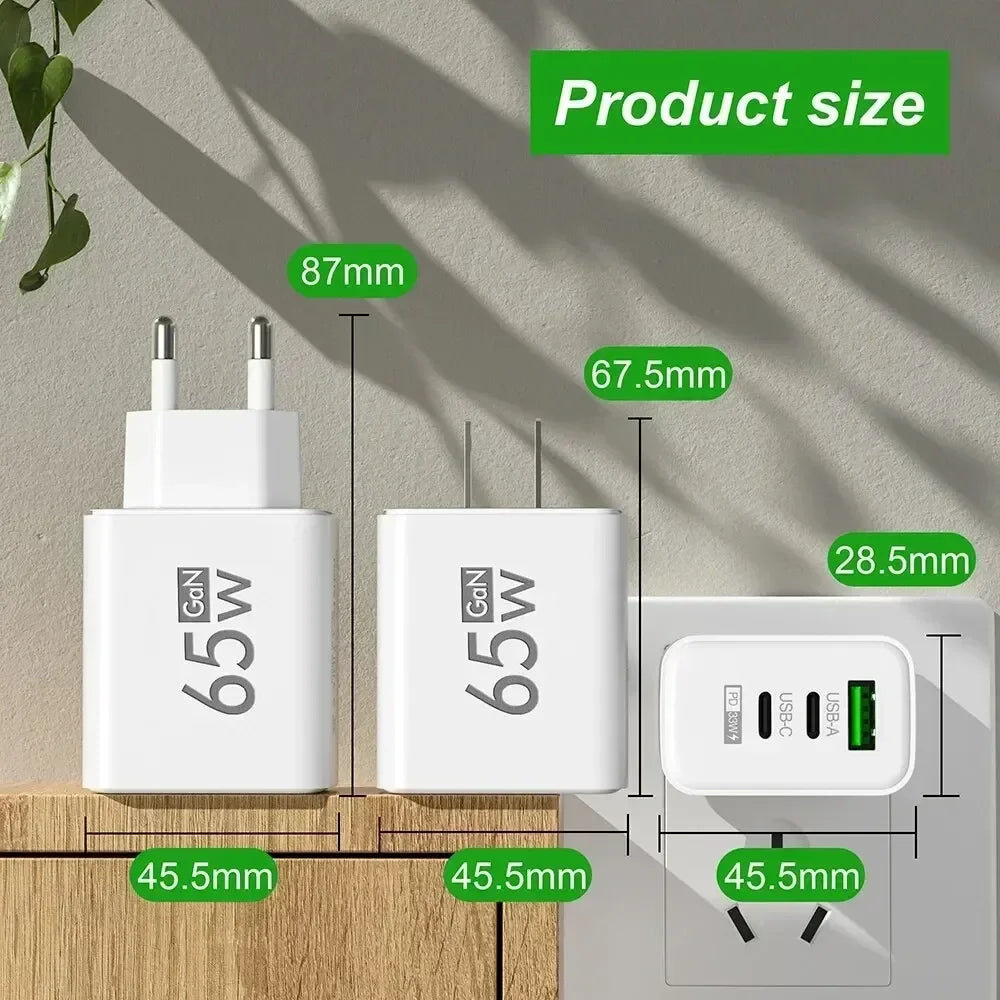 65W Type C USB GaN EU/US/KR Plug Fast Charging Charger 4 In 1 Multi Ports Quick Charging Wall USB Type C Power Adapter Amagi