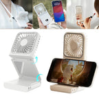 Foldable Mini Fan Portable Desk Fan with Phone Stand USB Rechargeable Handheld Fan for Outdoor Travel Camping Hanging Neck Amagi