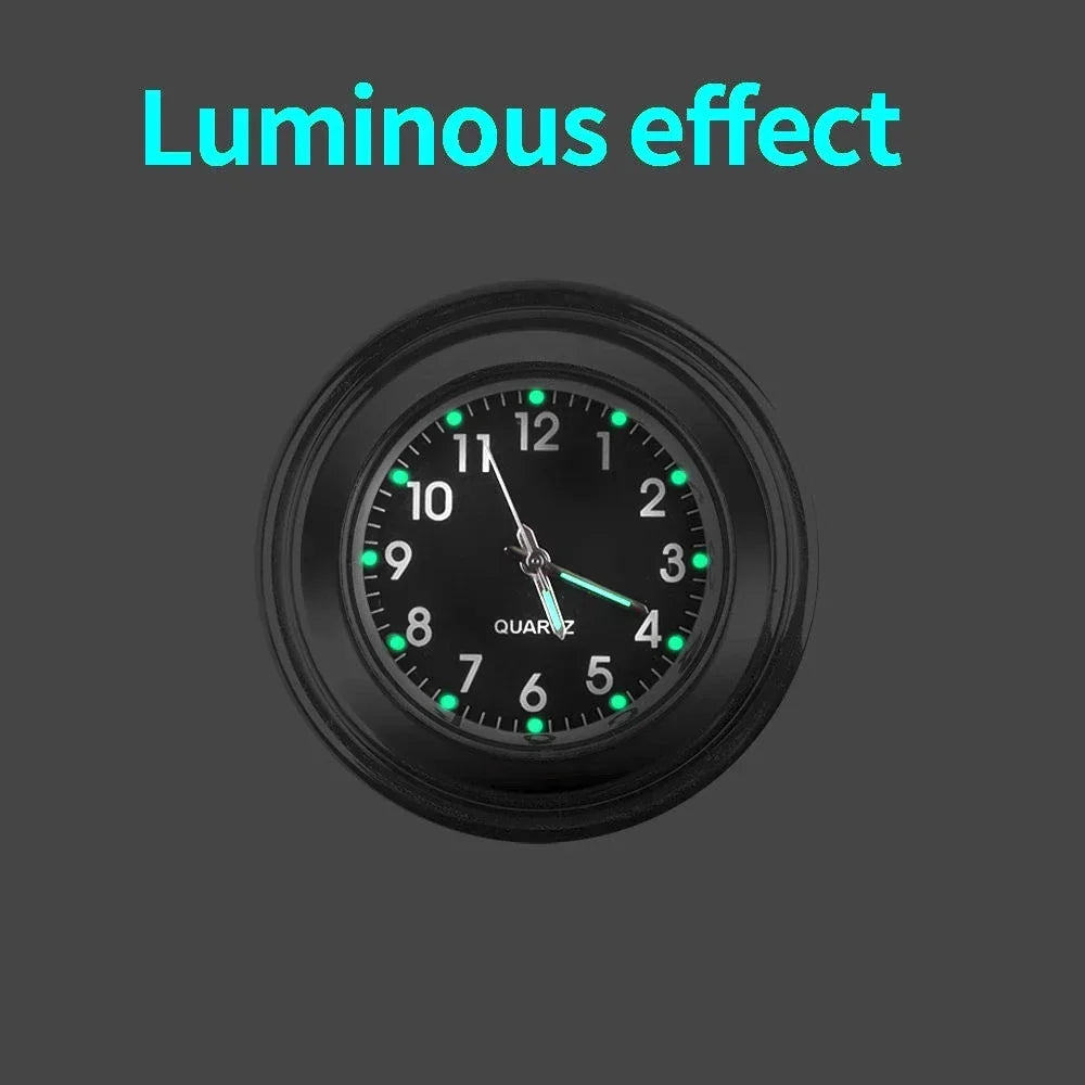 Universal 7/8 "Waterproof Chrome Motorcycle Bike Handlebar Mount Quartz Clock Watch Aluminum Luminous Clock Moto Black Amagi