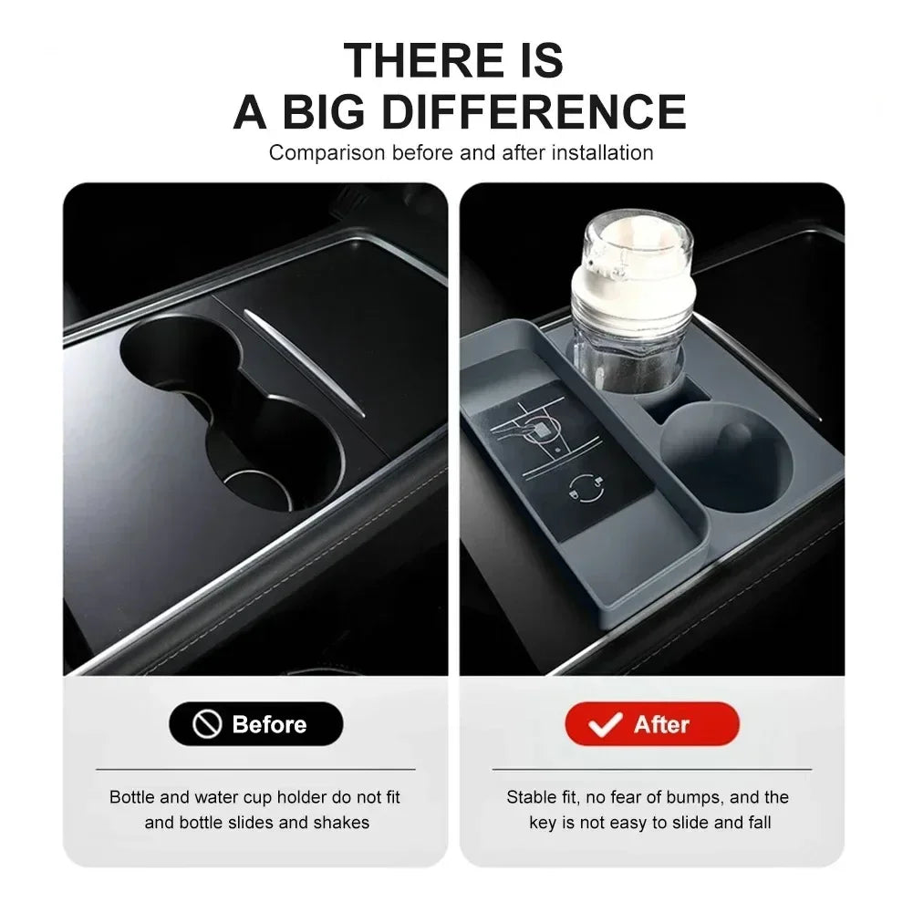 Premium Cup Holder Insert Secure Fit for Model Y/3 Center Console Round Slot Cover with Enhanced Interior Style Tools Amagi