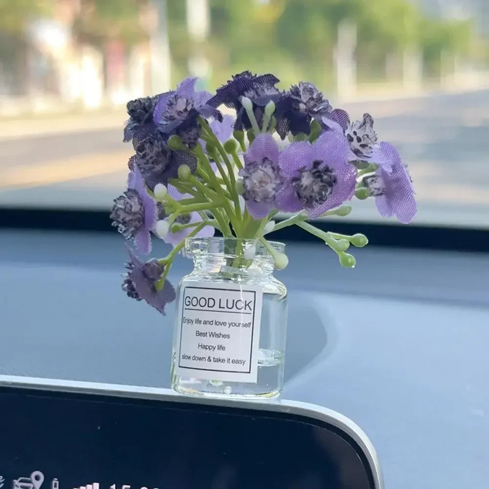 Car Interior Decoration Auto Dashboard Gadgets Ornament Cute Simulation Flowers Vase Sakura Gypsophila For Girl Woman Amagi