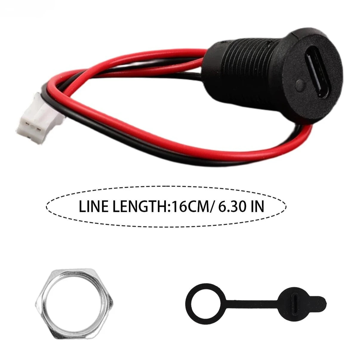 Type C Waterproof Female Socket with LED Lamp Charger Port 2 Pin Bare Wire Pigtail Connector Auto Car RV Motorcycle Boat Parts