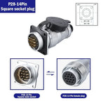 P28 Aviation Connector, Square Flange Socket, Male/Female Circular Butt Joint, 2/3/4/5/7/10/12/14/16/19/20/24 Pin, P28K2Q PLS28