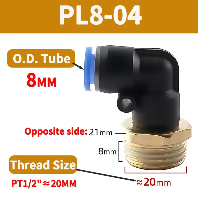 PL Push to Connect Tube Fitting Male Elbow PL4/6/8/10/12mm Tube OD x M5/01/02/03/04 Thread Pneumatic Air Push Fit Lock Fitting