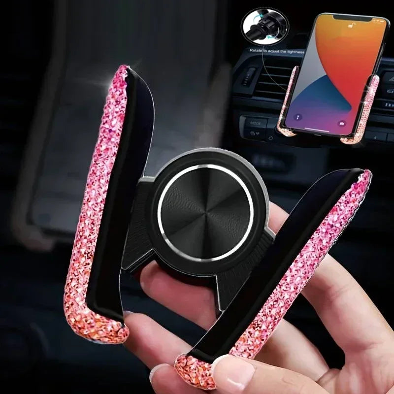 Car Phone Holder Women Diamond Crystal Car Air Vent Mount Clip Mobile Phone Holder Stand in Car Bracket Interior Amagi