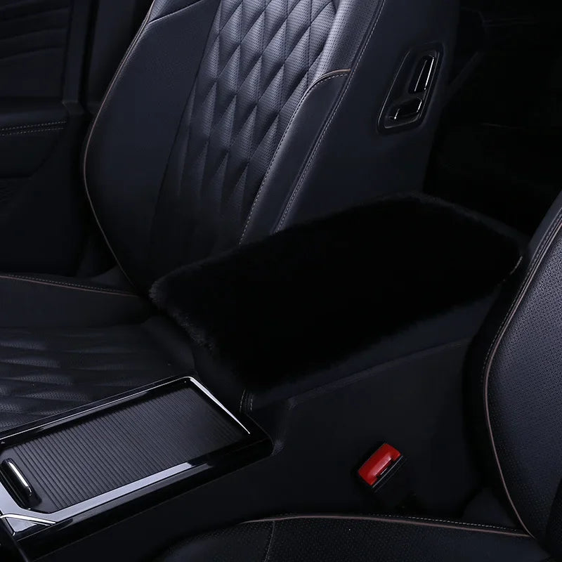 Imitation Rabbit Plush Car Armrest Box Mat Interior Center Armrest Box Cover Handhold Cover Mat Protection Mat Accessories Tools