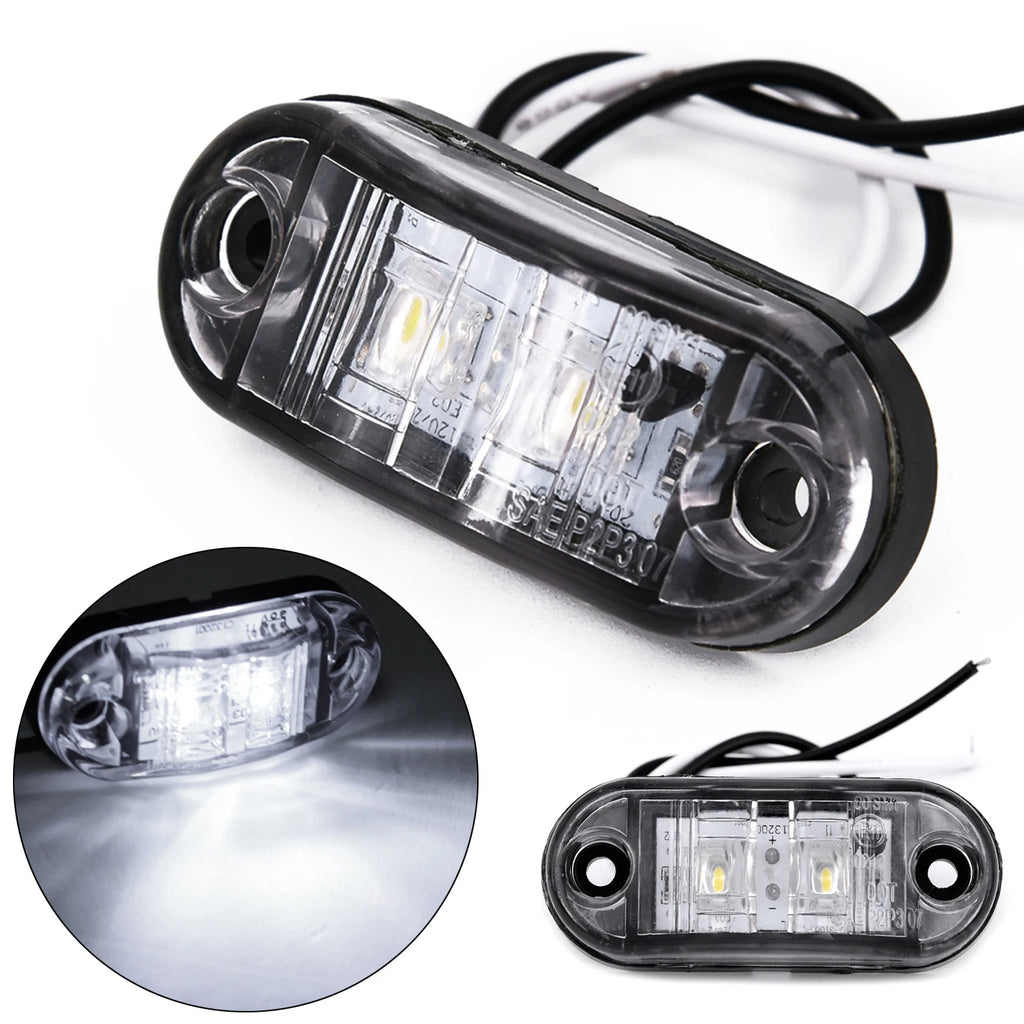2Pcs Set White Marker Lights 12V LED Car Side Marker Tail Light 24V Trailer Truck Lamp Waterproof Plastic Signal Lamp