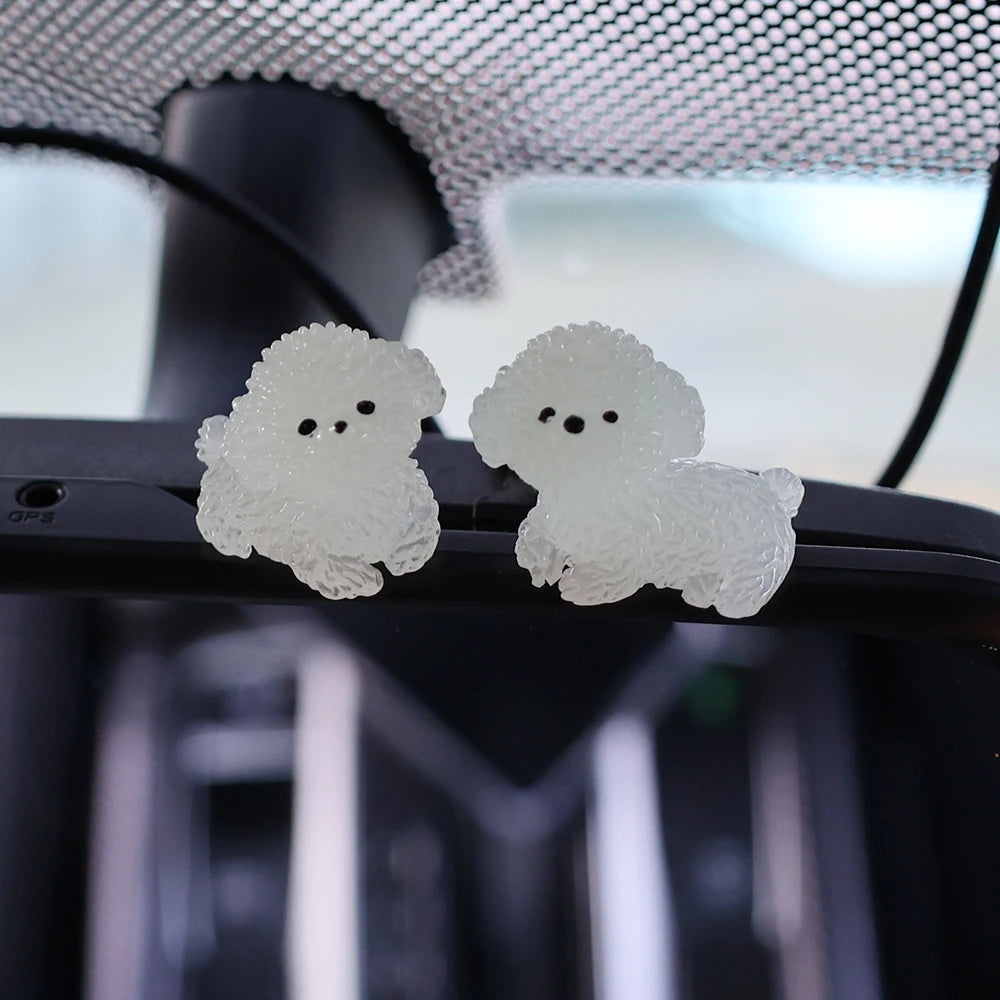 Luminous Cute Puppy Bichon Frise Small Ornaments Car Center Console Lighting Decoration Universal Cars Interior Accessories