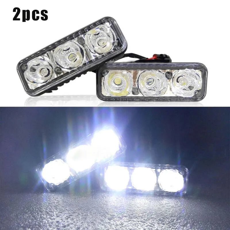 2pcs 3LED Car Work Light DRL Spotlight Super White High Power Waterproof Car Daytime Running Light Fog Lamp Driving Lamp