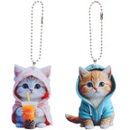 Acrylic Cat Pendant Key Chain 2D Flat Kitten Hanging Keychain Lifelike Kitten Bag Pendent Cartoon Animal Keyring Accessories