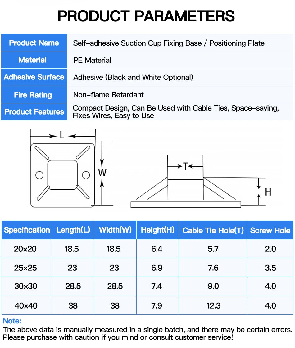 250/500/1000PCS Self-Adhesive Cable Tie Mounts, Strong Sticky Base Wire Holder Clips for Wall Fixing, Cable Routing Management