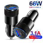 66W USB Car Charger Fast Charging Type C Chargers PD QC 3.0 Phone Charger in For IPhone 15 Pro Max Xiaomi Huawei Samsung Amagi