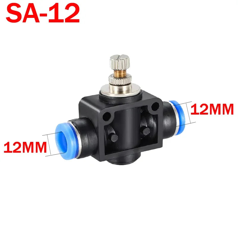 2PCS SA Throttle Valve - 4-12mm Air/Water Flow Control, Pneumatic Push In Fittings for Hose & Tube Speed Regulation