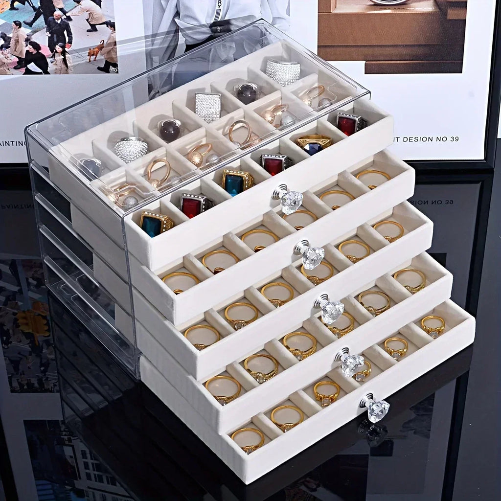Layer Drawer Style Velvet Jewelry Box Earring Bracelet Storage Rack Multi Layer Display Case for Jewelry Accessories Amagi
