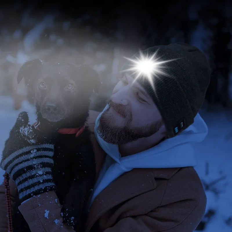 LED Lighted Beanie Hat USB Rechargeable Unisex Warm Winter Knitted Cap Headlamp Flashlight For Night Running Cycling Amagi