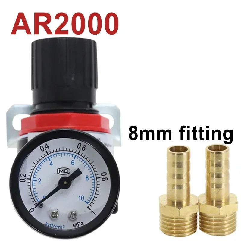 AR2000 Pneumatic Air Compressor Pressure Regulator Reduction Valve with 1/4'' Thread BSP and 4MM,6MM,8MM,10MM,2MM Fittings