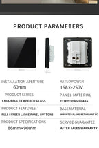 EU Russia France UK Socket AC Panel 86 Wall Switch Toggle Press Light Switch On/Off Crystal Tempered Glass Panel Wall Outlet