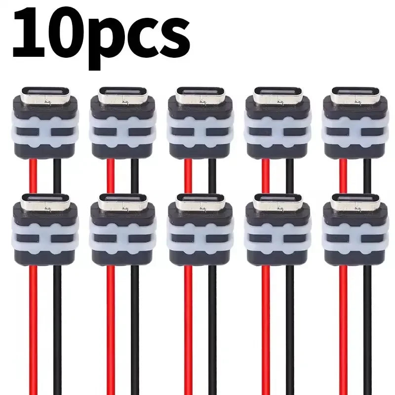 Waterproof USB-C Female Socket – 2-Pin 3A Black Wire Fast Charging Connector 6–12cm