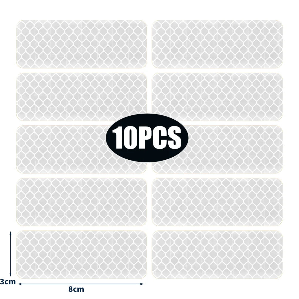 50/10pcs Car Bumper Reflective Stickers Reflective Warning Strip Tape Secure Reflector Stickers Decals Safety Warning 3*8CM