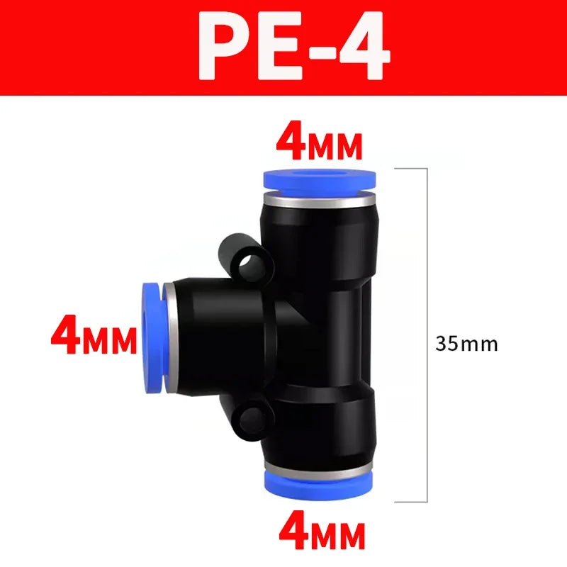 Pneumatic Push-In Quick Connector PE/PEG Plastic Tee Fittings (PE4 PEG6-4/8-4/8-6/10-6/8) for Air Compressor Fluid Systems Hose
