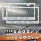 Bling Crystal License Plate Frame Luxury Car Frame Plate with Button Diamond Car License Plate Frame Cover for Women-2 Pack