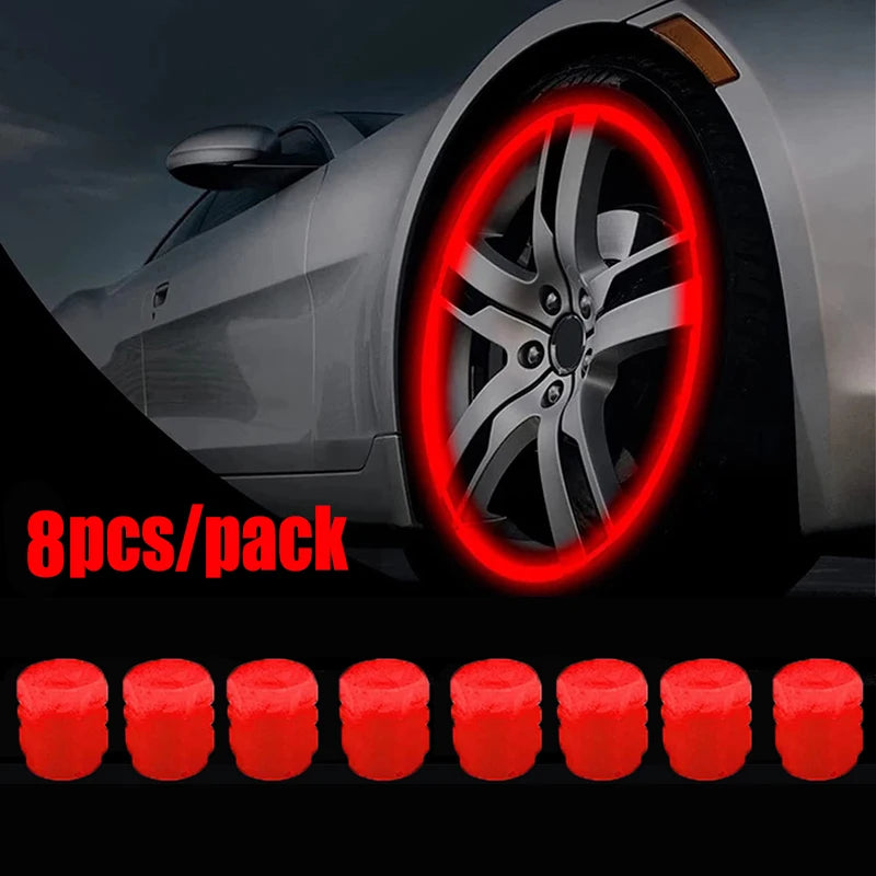 Luminous Valve Caps Car Tire Fluorescent Tyre Valve Stem Decor Luminous Cap Night Glowing Wheel Hub Nozzle Valve Caps