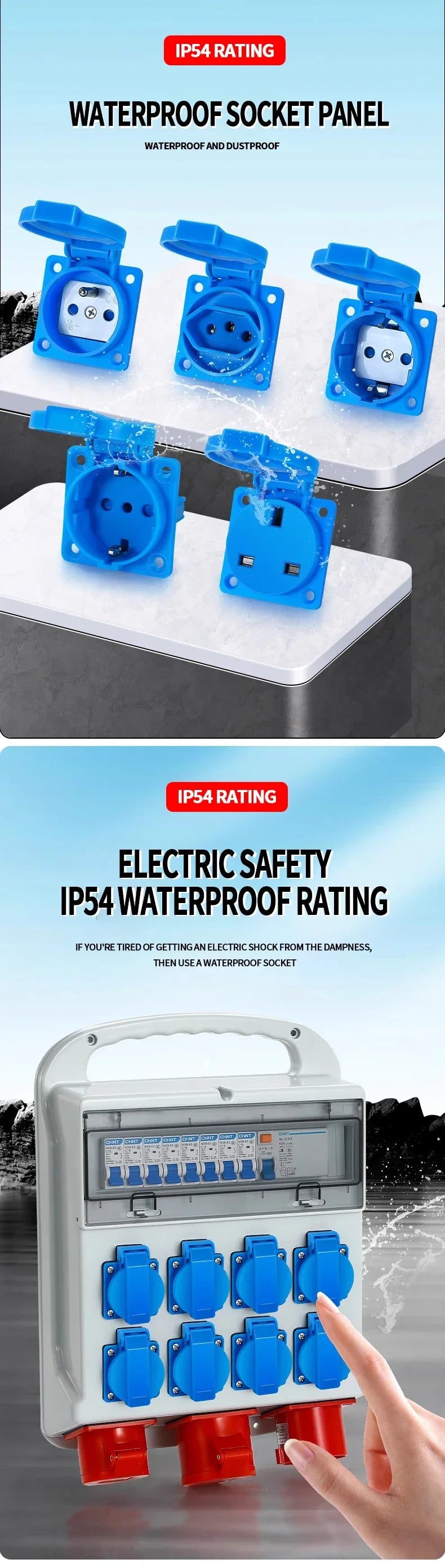 IP54 16A Outdoor Socket with Flip Cover | Euro/UK/BR Plug Waterproof for Garden & Industrial Use - Heavy Duty Explosion-Proof