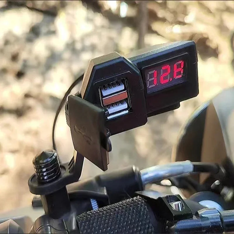 Waterproof Motorcycle USB Charger 2-Port + Voltage Display - Quick Charge 3.0 for Harley Cruisers Motorbike Accessories Amagi
