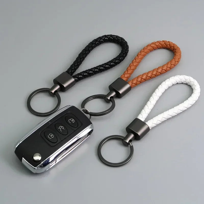 Trend Black Pink Color Braided Rope Car Keychain Fresh Ice Cream Color Key Pendant Sheep Pattern High Ring Leather Rope Amagi