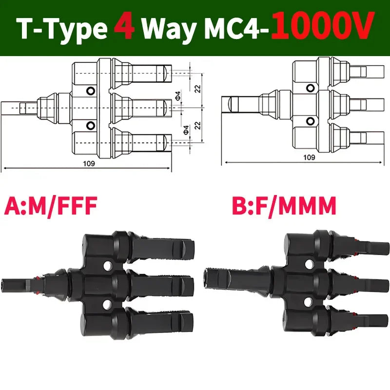 1/5/20/100 Sets PV T Branch Photovoltaic Solar Connector 1000V 30A Male Female 1 To 2/3/4/5/6 PV Plug 2/3/4/5/6IN 1OUT Adapter