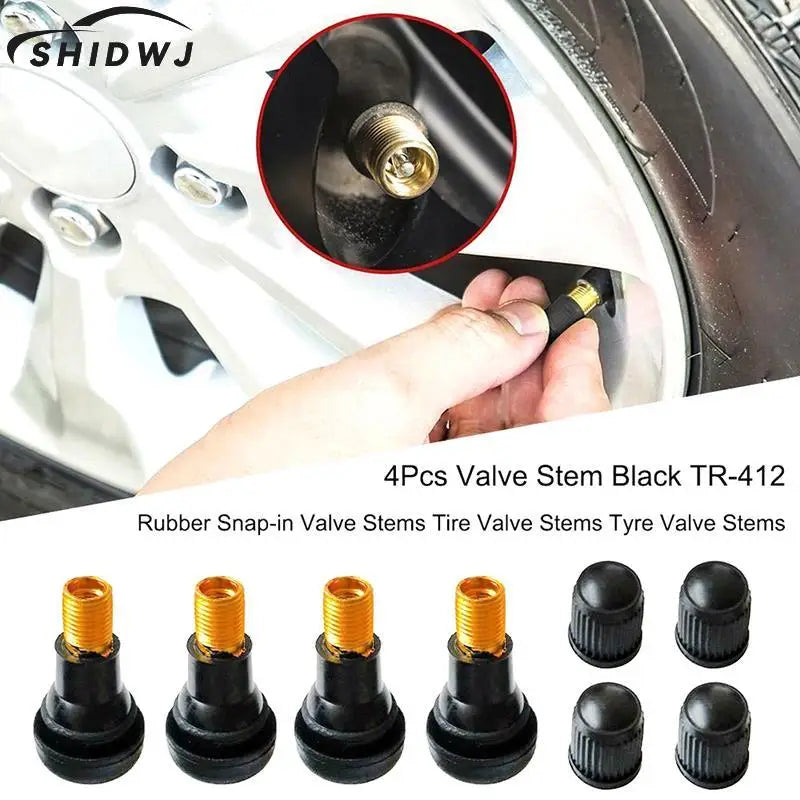 4PCs/set Universal Valve Stems With Dust Caps Tyre Rubber Valves Car Chrome Tubeless Car Wheel Snap-in Tire