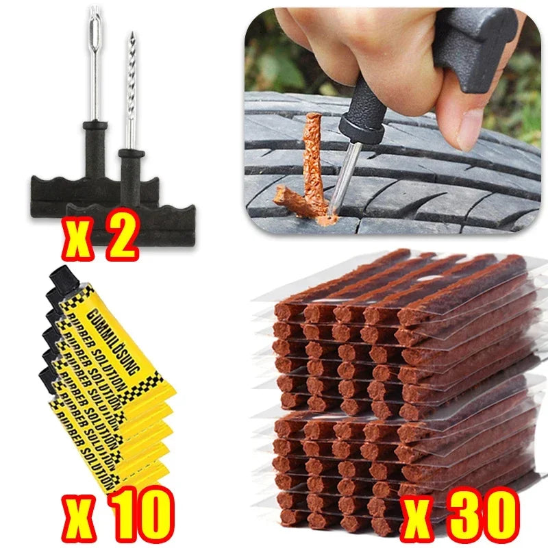 Tire Repair Tool Kit with Rubber Strips Tubeless Tyre Puncture Studding Plug Set Motorcycle Bike Truck Repair Accessories Amagi