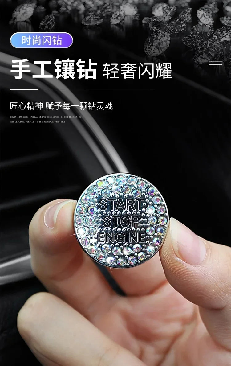 Car One-click Start Button Interior Engine Ignition Start Stop Button Protective Cover Crystal Decoration Car Accessories amagi