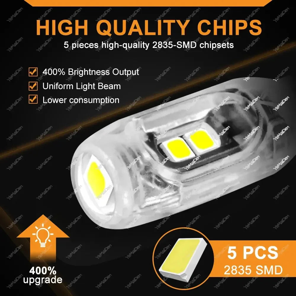 2/10/20 PCS Flash Strobe T10 W5W LED Bulb12V 2835-5SMD 6500K White Car Interior Dome Map Trunk License Plate Wedge Side Lights