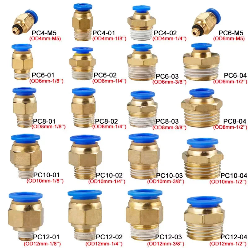 10/50PCS Pneumatic Fitting Air Connector PC 4mm 6mm 8mm 10mm 12mm Thread 1/8" 1/4" 3/8" 1/2" Hose Fittings Pipe Quick Connectors