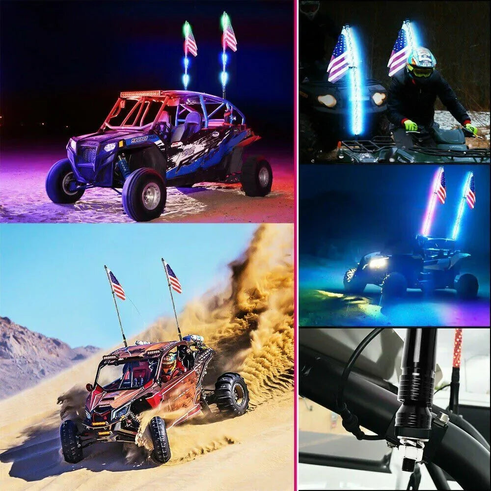 3FT Spiral Whip Lights Remote Control Turn Signal Brake Function Dream-Color Dancing For UTV RZR Can-Am SxS Sand Dune Buggy Truc