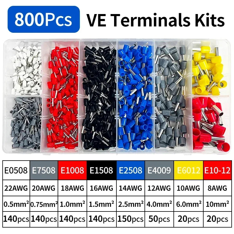 200-1900Pcs E0508/E7508/E1008 Crimp Terminals | Pre-Insulated Ring Connectors for Electrical Wiring & Industrial Use