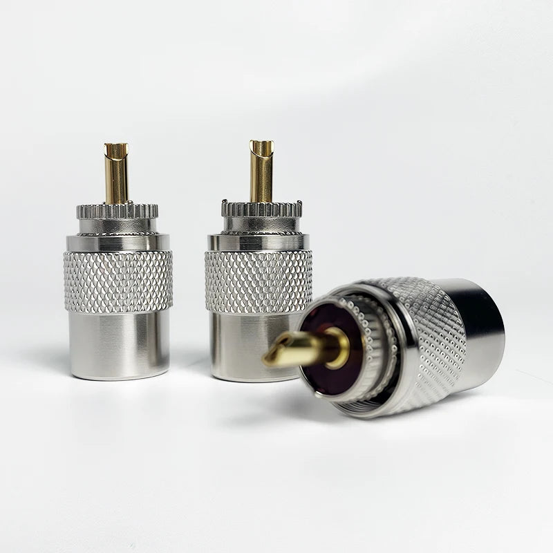 UHF Male Plug & N-Type Male Plug RF Connectors, Gold-Plated Brass Crimp Adapter for RG58 RG59 RG6U Coaxial Cable, Antenna Use