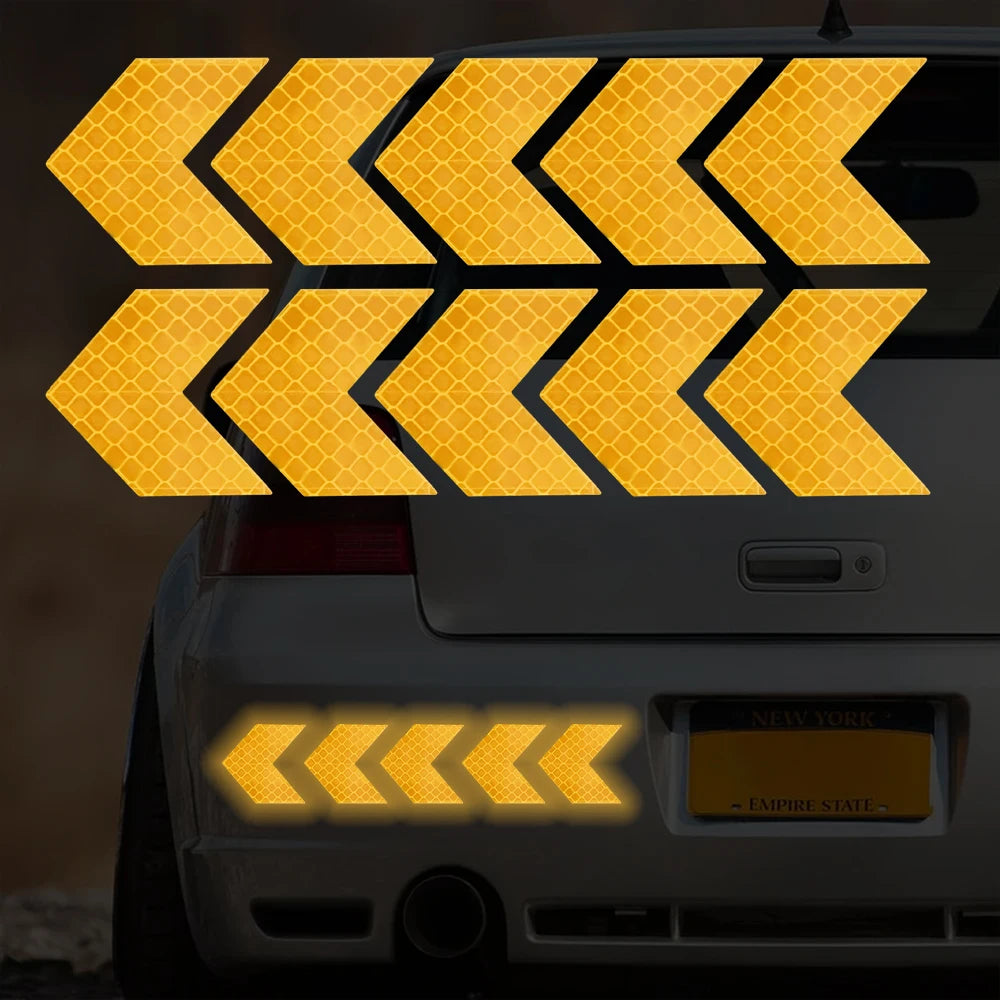 10 Pcs/Set Car Sticker Reflective Arrow Sign Tape Warning Safety Sticker for Car Bumper Trunk Reflector Hazard Tape Car Styling