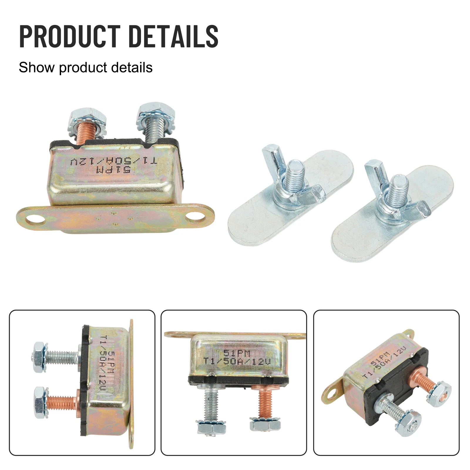 Stud Type Auto Reset Circuit Breakers 12V 30A/40A/50A Auto Automatic Fuse Reset Circuit Breaker Copper Stud Bolt