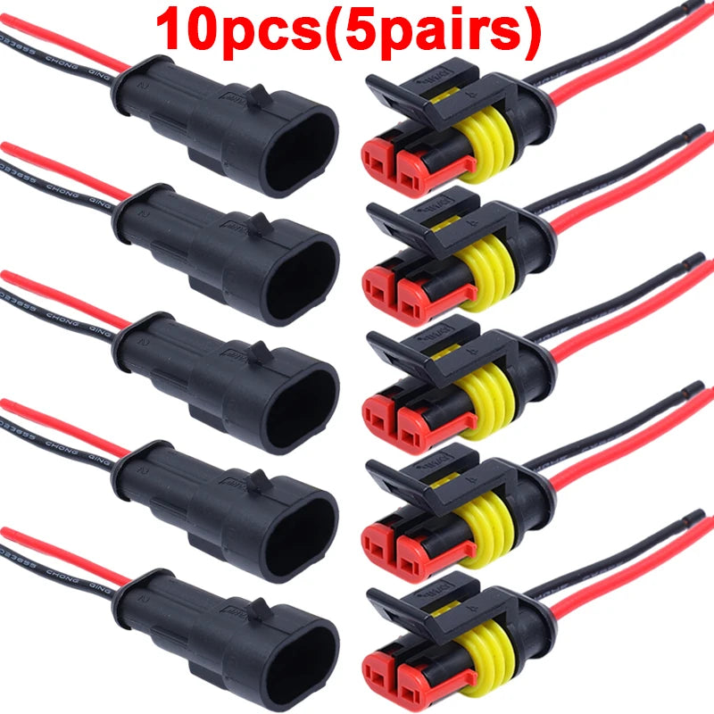 2 Pin Way Plug Waterproof Automotive Car Wire Electrical Connectors Plug with Wire for Car Motorcycle Scooter Marine 2/10pcs