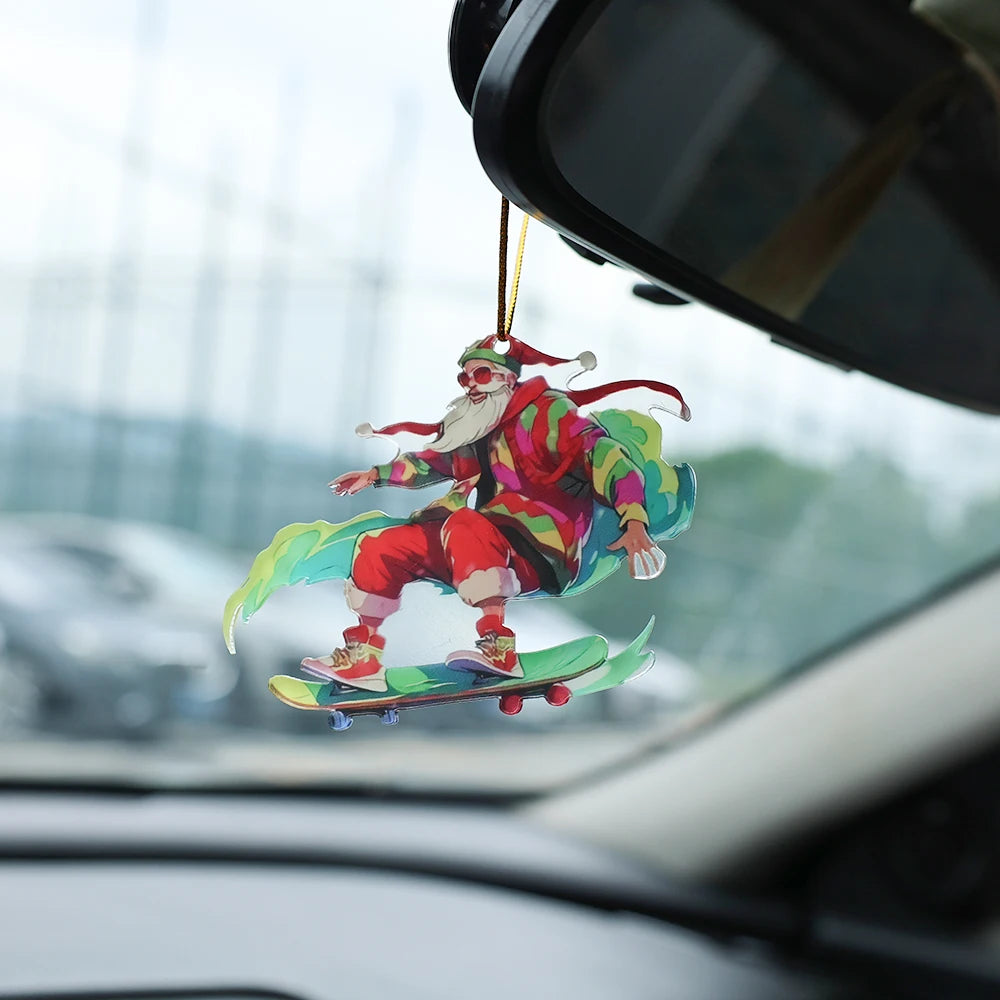 2024 New Christmas Car Pendant Rearview Mirror Pendant Keychain Pendant Fashion Cool Santa Claus Charm Decoration Accessories