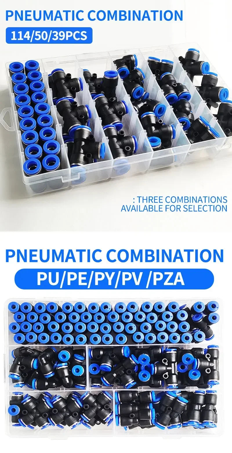 39 PCs/Box Boxed Pneumatic Fittings PU-12/PE-12/PZA-12/PY-12/PV-12 Quick Release Connectors Kit For 4mm Plastic Hose Couplings