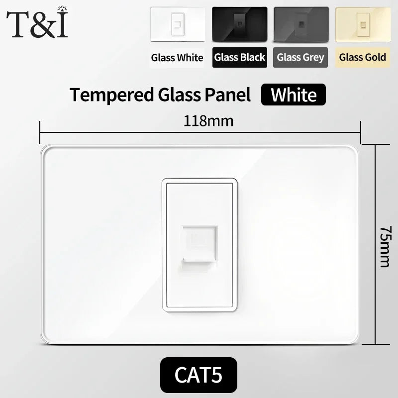 118x75mm Type-C Fast Charging Wall Socket Italy & Chile Schuko Outlet - Tempered Glass Panel Modern Design -Type Switch