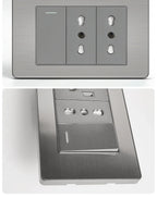 Stainless Steel Wall Socket 118x75mm Italian-Style with USB-C & Schuko Chilean Plug - Brushed Finish for Home/Office