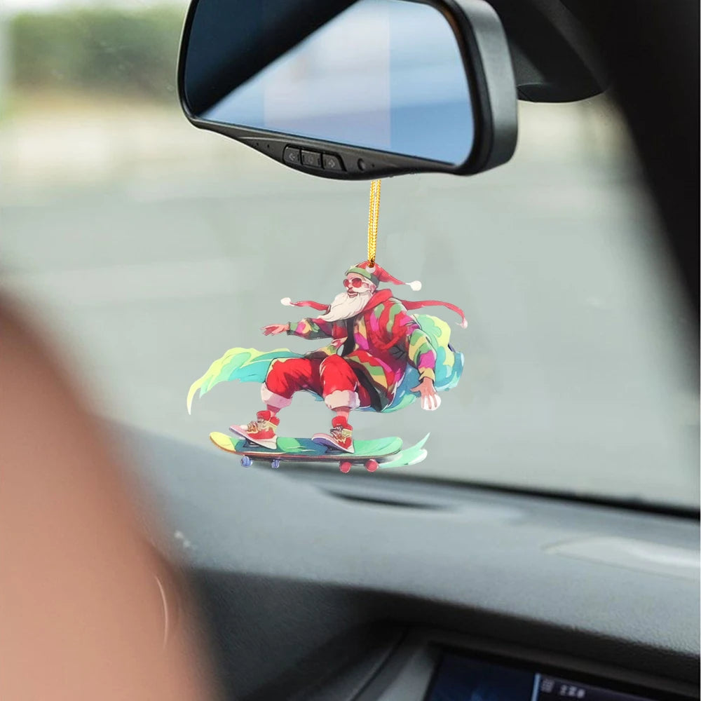 2024 New Christmas Car Pendant Rearview Mirror Pendant Keychain Pendant Fashion Cool Santa Claus Charm Decoration Accessories