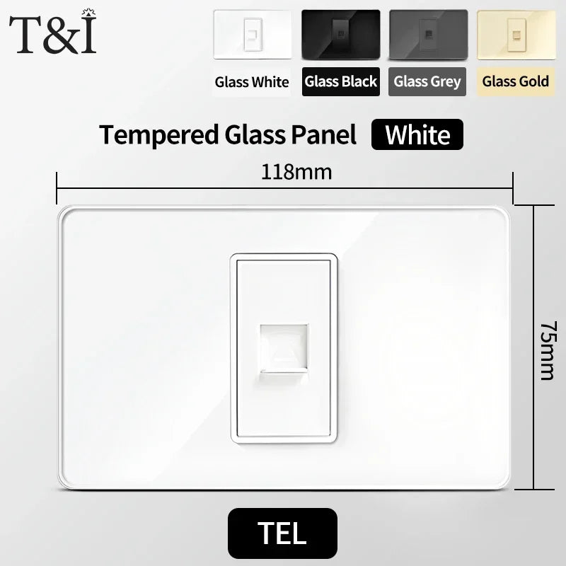 118x75mm Type-C Fast Charging Wall Socket Italy & Chile Schuko Outlet - Tempered Glass Panel Modern Design -Type Switch