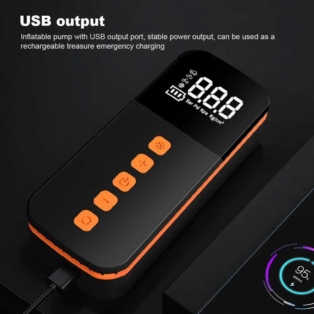 Car Air Compressor With Digital Pressure Gauge Flashlight And Cell Phone Charging Motorcycle Bicycle And Ball Inflator 3000mAh